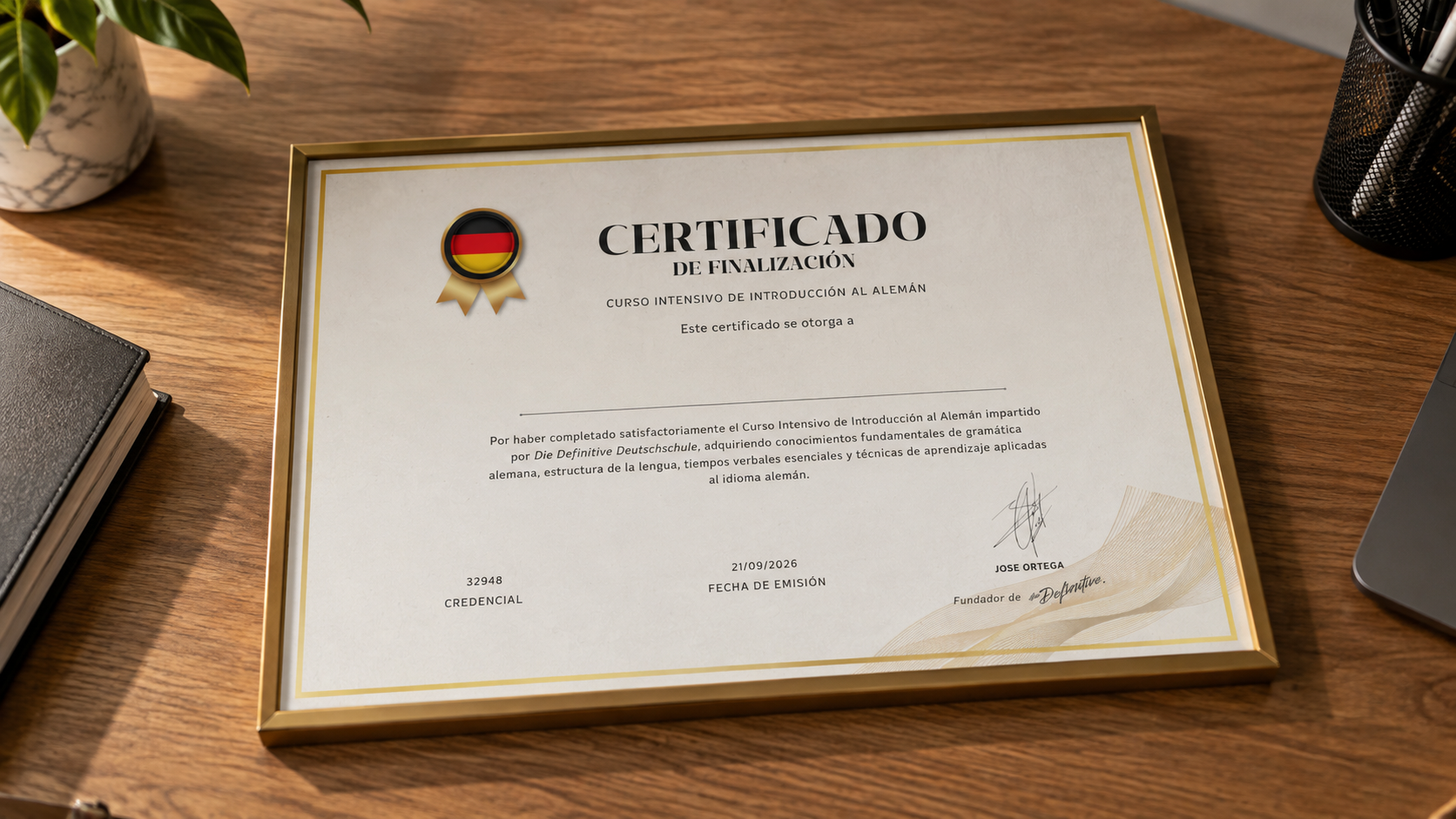 Certificado de finalización del Curso Intensivo de Introducción al Alemán